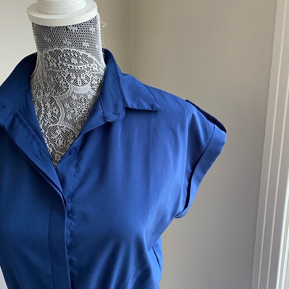 Navy Blue Collared Shirt Dress Size Medium - Picture 2 of 5